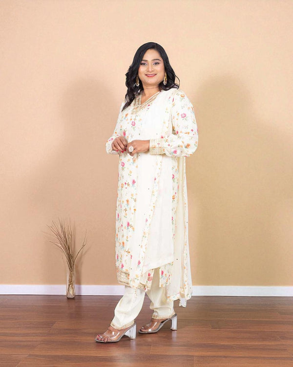 Ivory Ritva Floral silk suit set