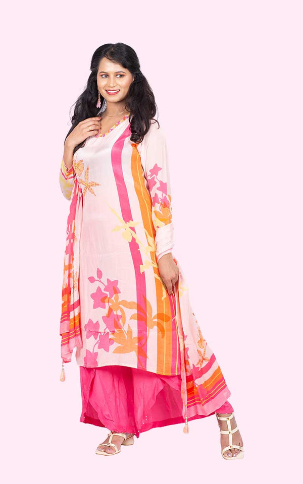 Pink Crepe silk suit set