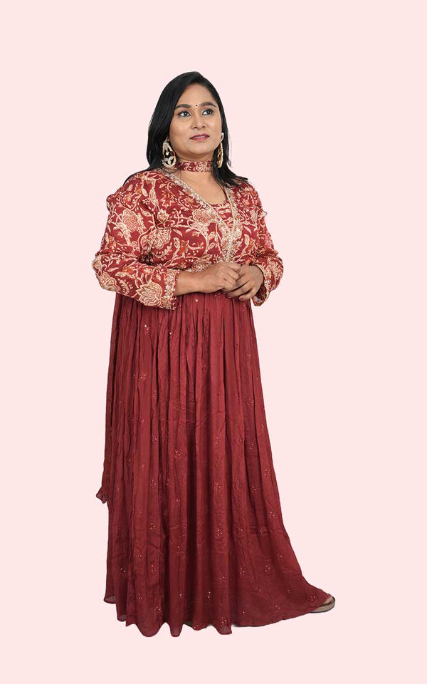 Maroon Saira Chinon silk Anarkali gown