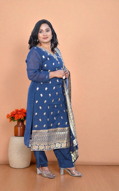 Blue Netra Organza Banarasi Suit set