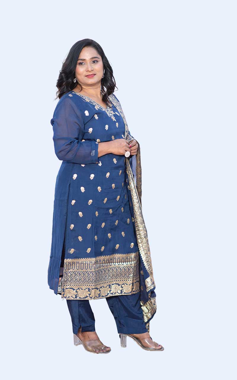 Blue Netra Organza Banarasi Suit set