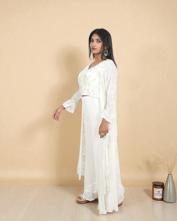 White Ishin Crop top Jacket set