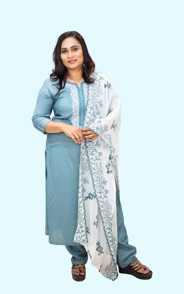 Powder blue Muslin Suit Set