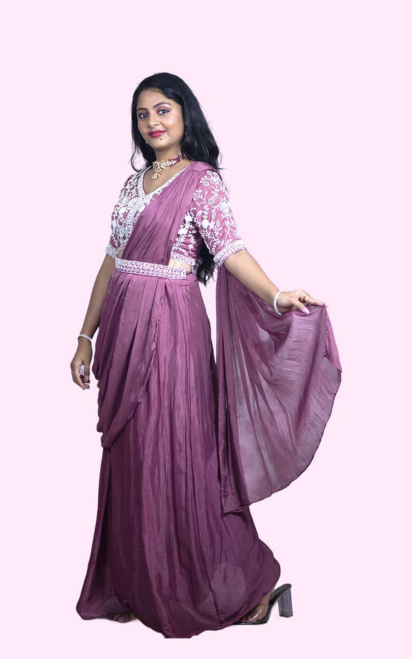 Pearl Chinon Silk drape Lehenga