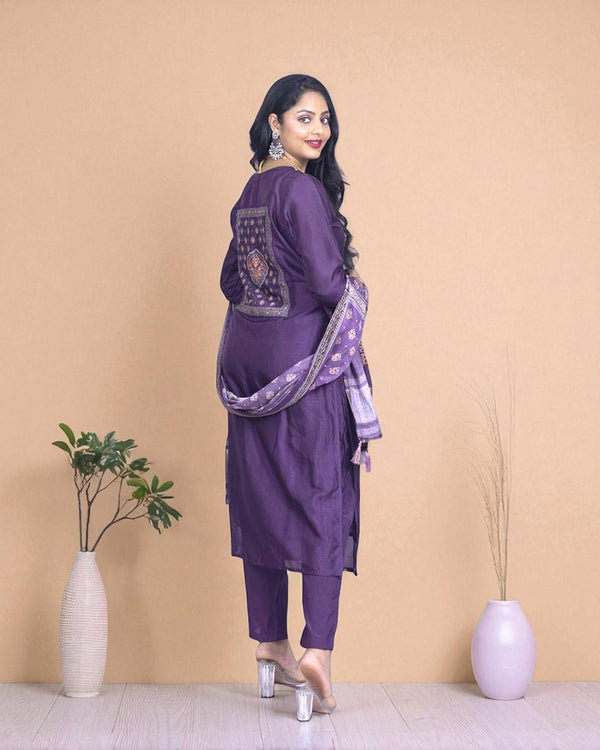 Purple Gajji silk Suit Set