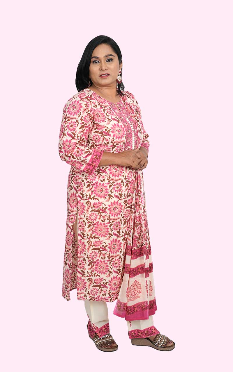 Magenta Jade Block print Cotton Suit set