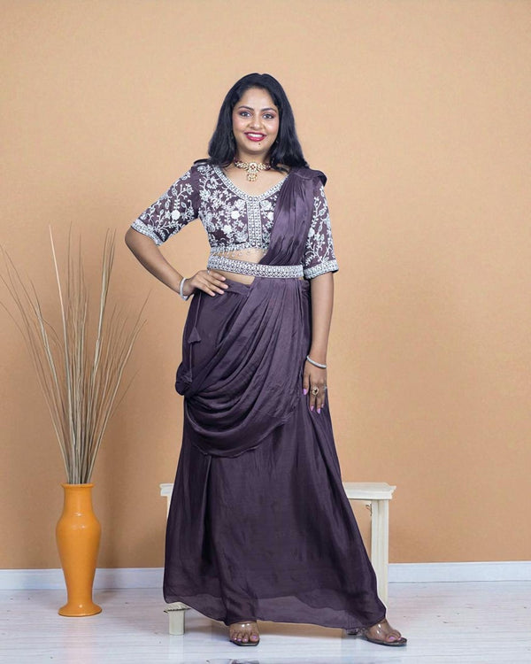 Pearl chinon silk Drape style handcrafted Lehenga