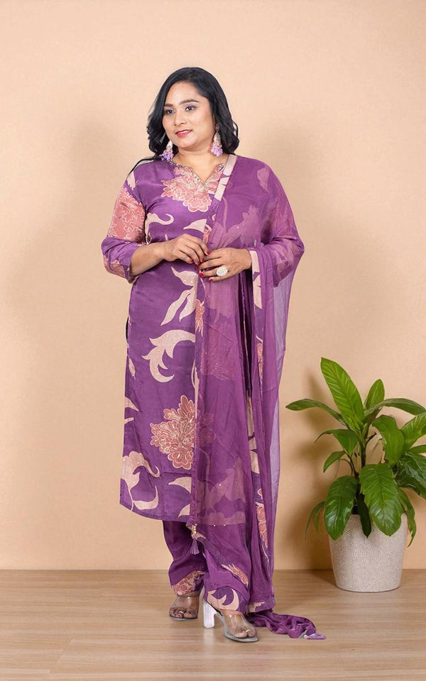 Wine Sana Crepe silk suit set