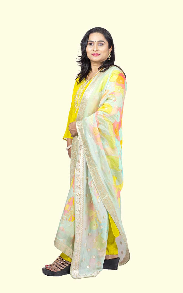 Yellow Organza Banarasi Suit Set