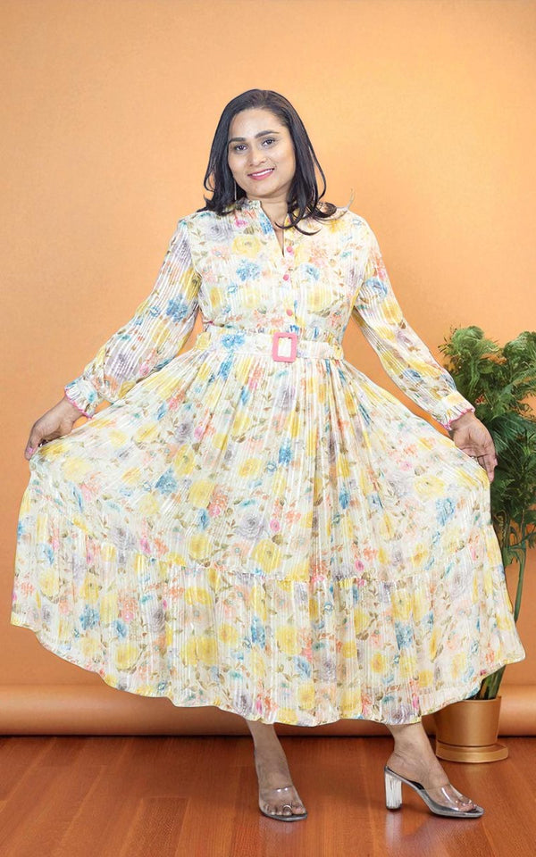 Yellow Lurex Georgette Gown