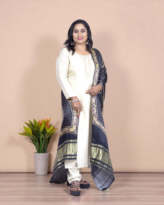 Ivory Gajji Silk Suit Set