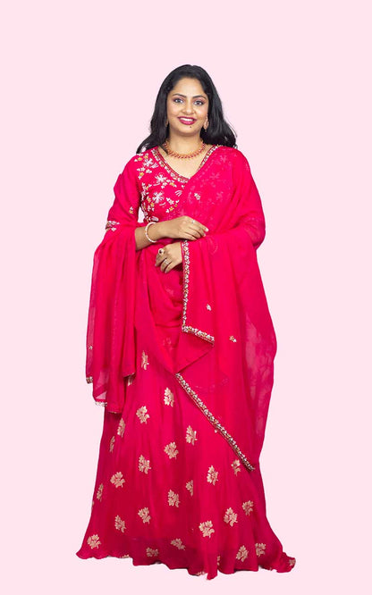 Pink Chinon Banarasi Lehanga