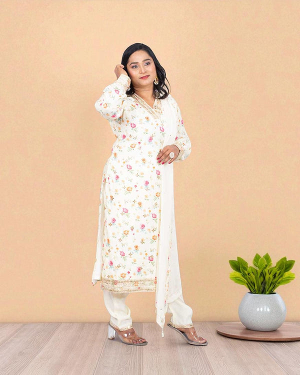 Ivory Ritva Floral silk suit set