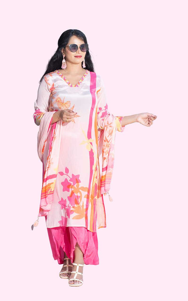 Pink Crepe silk suit set