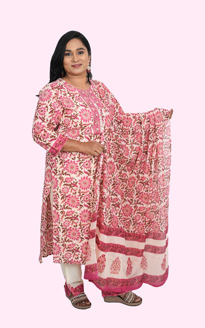 Magenta Jade Block print Cotton Suit set