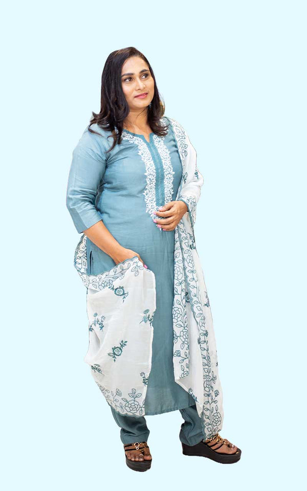 Powder blue Muslin Suit Set