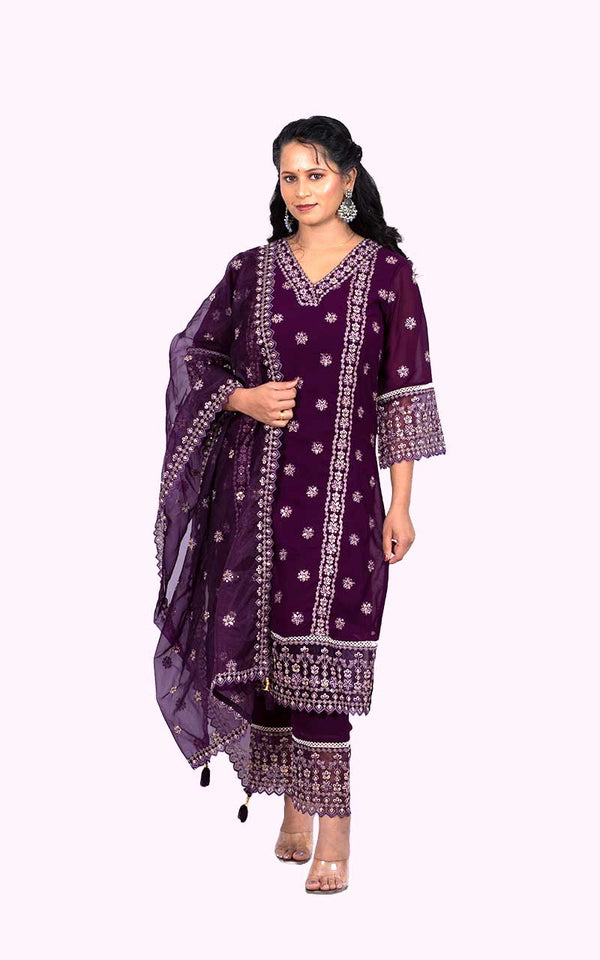 Raga Wine Georgette Pakistani suit set