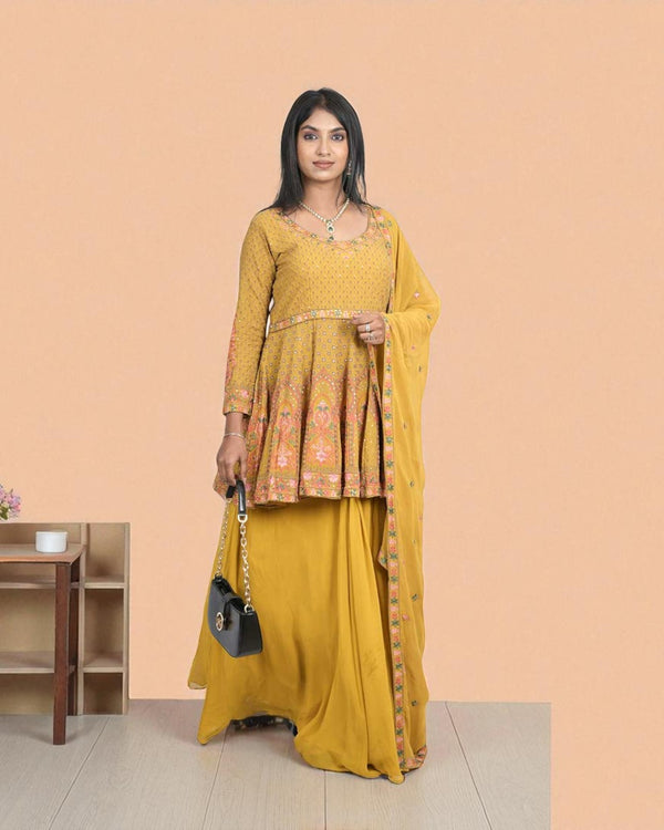Yellow Zia Peplum Kurta and skirt set