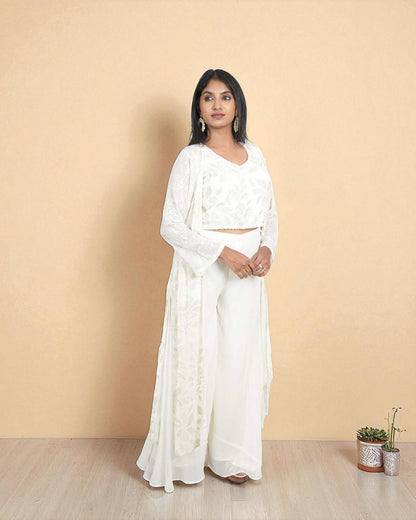 White Ishin Crop top Jacket set