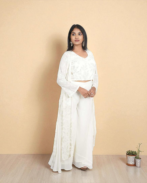 White Ishin Crop top Jacket set