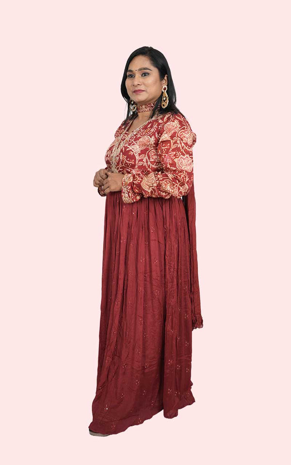 Maroon Saira Chinon silk Anarkali gown