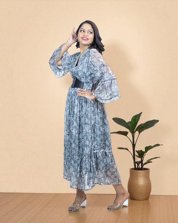 Grey Lurex Georgette Gown