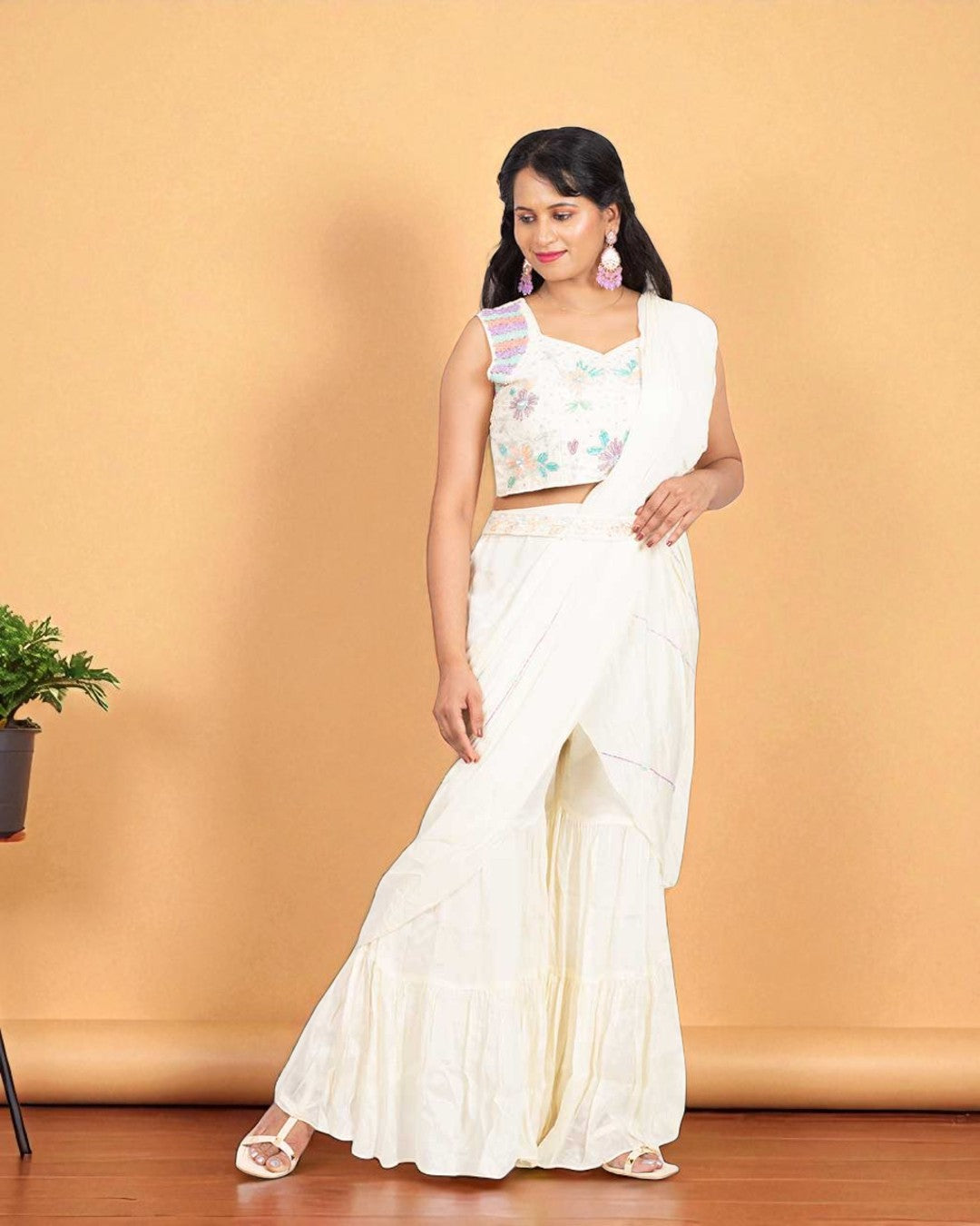 White Snow chinon silk Drape sharara