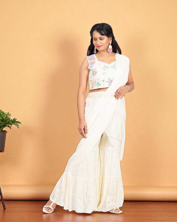 White Snow chinon silk Drape sharara