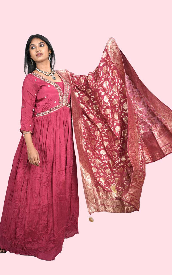 Maroon Anam chinon silk Empire gown