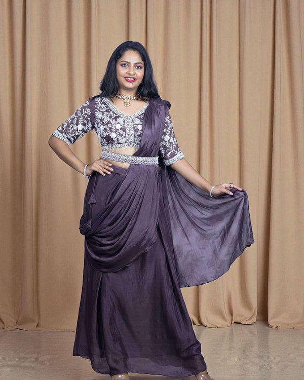 Pearl chinon silk Drape style handcrafted Lehenga