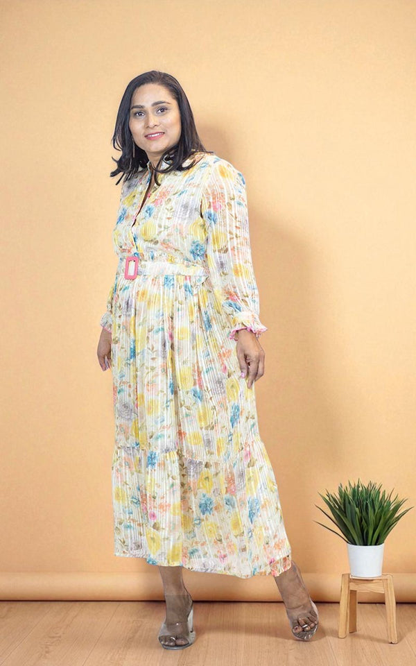 Yellow Lurex Georgette Gown
