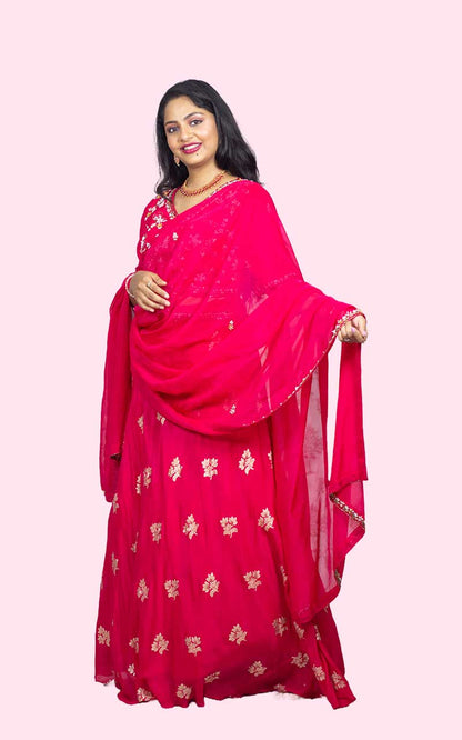 Pink Chinon Banarasi Lehanga