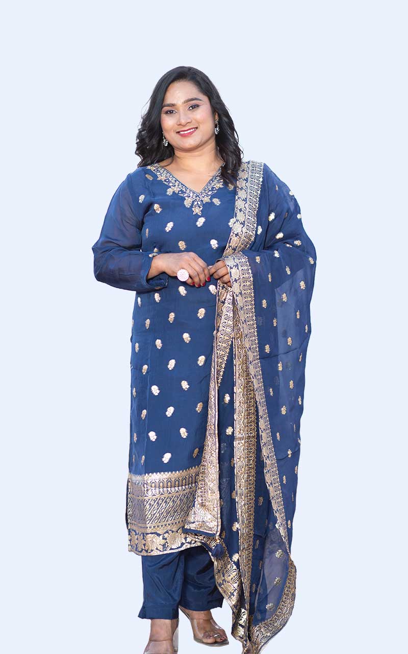 Blue Netra Organza Banarasi Suit set