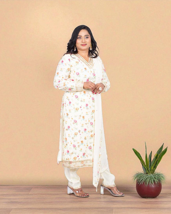 Ivory Ritva Floral silk suit set