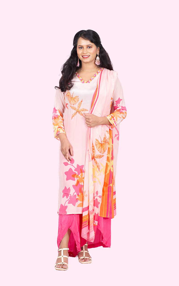 Pink Crepe silk suit set
