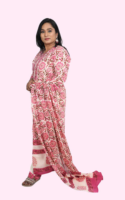 Magenta Jade Block print Cotton Suit set