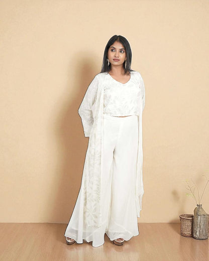 White Ishin Crop top Jacket set