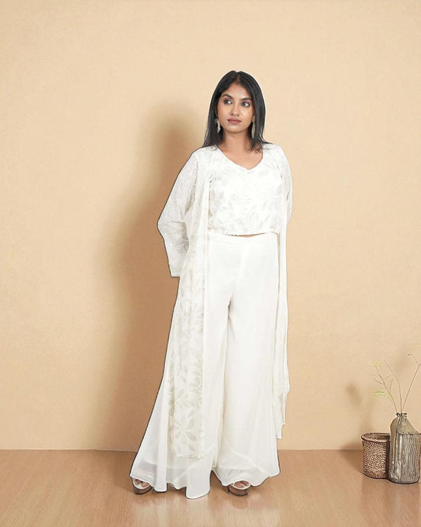 White Ishin Crop top Jacket set