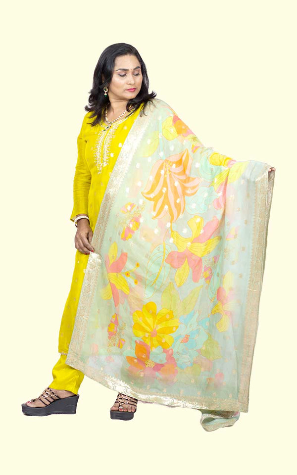 Yellow Organza Banarasi Suit Set