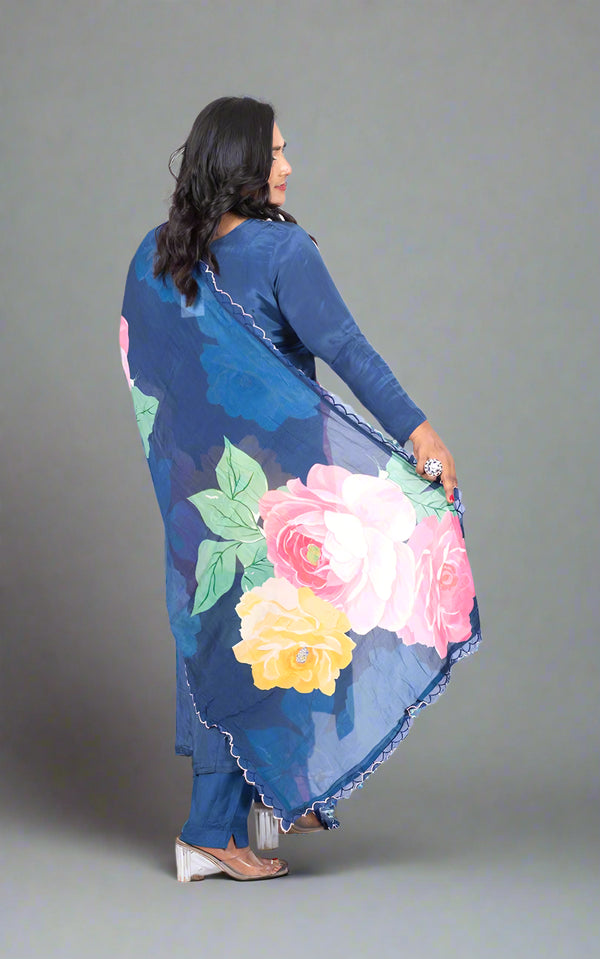 Blue Payal crepe silk suit set