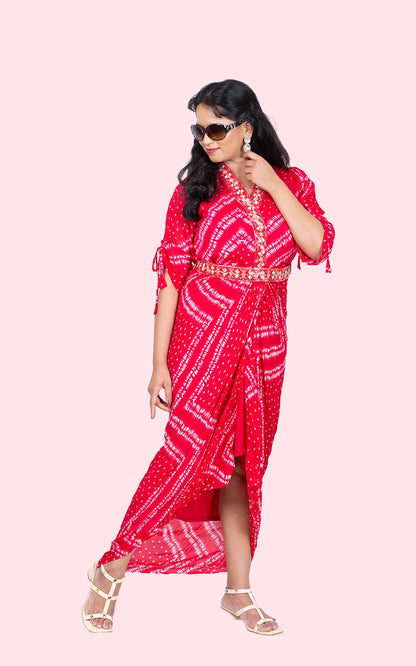 Red Megha Bandini Cowl Gown