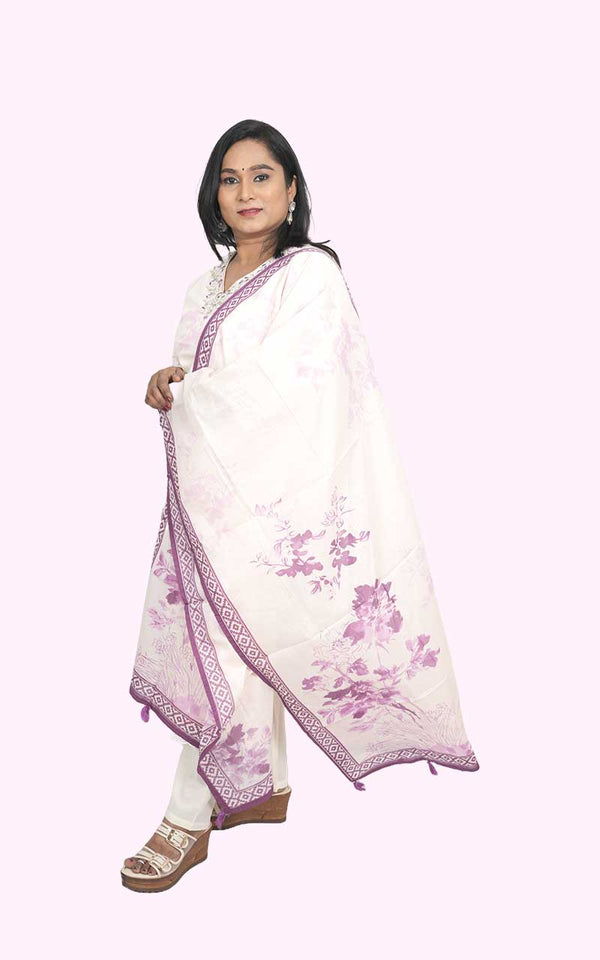 Off white Purple Petals cotton suit set