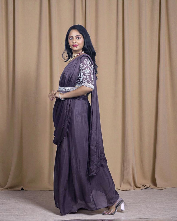 Pearl chinon silk Drape style handcrafted Lehenga