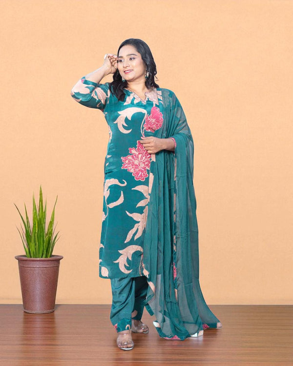 Bottle Green Sana Crepe silk suit set