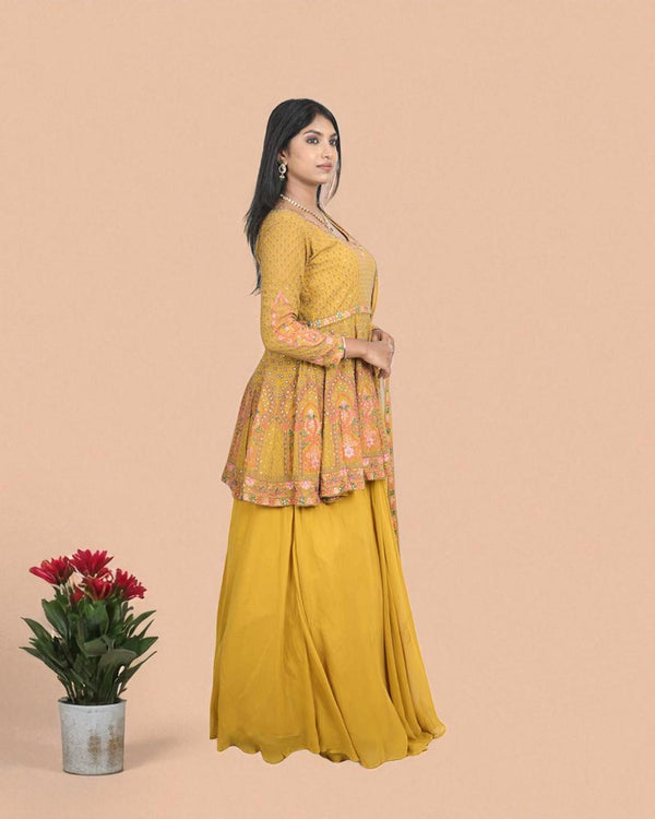 Yellow Zia Peplum Kurta and skirt set