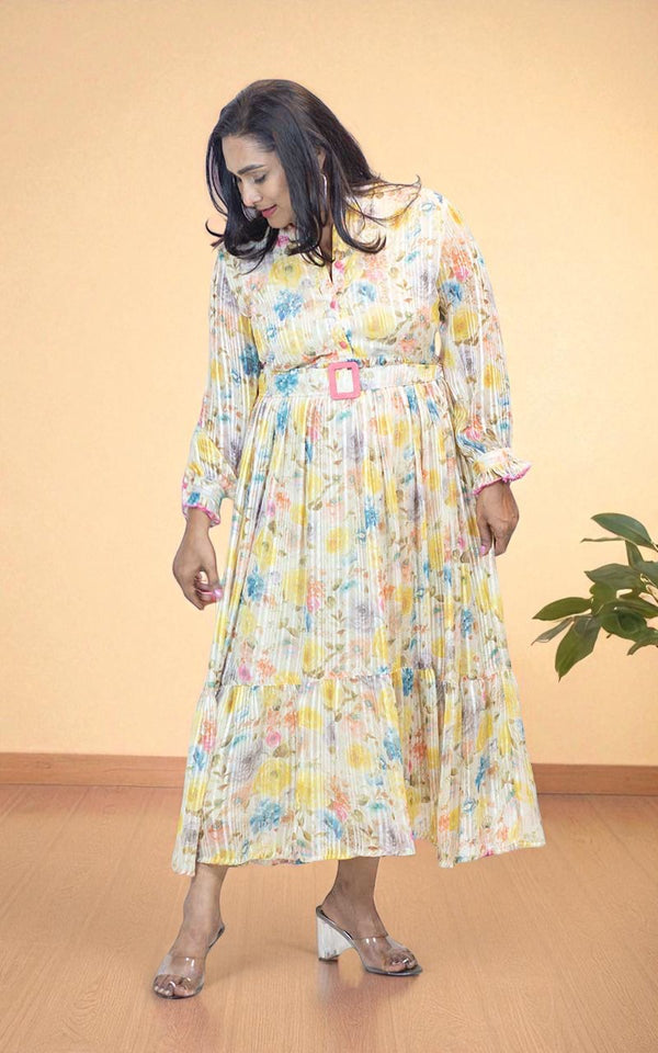 Yellow Lurex Georgette Gown