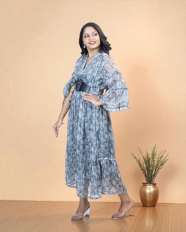 Grey Lurex Georgette Gown