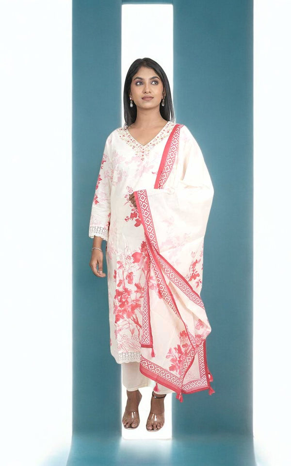 Off white Peach petals cotton suit set