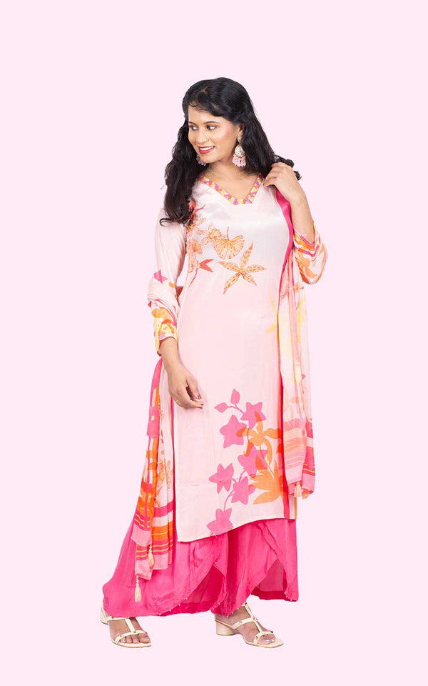 Pink Crepe silk suit set
