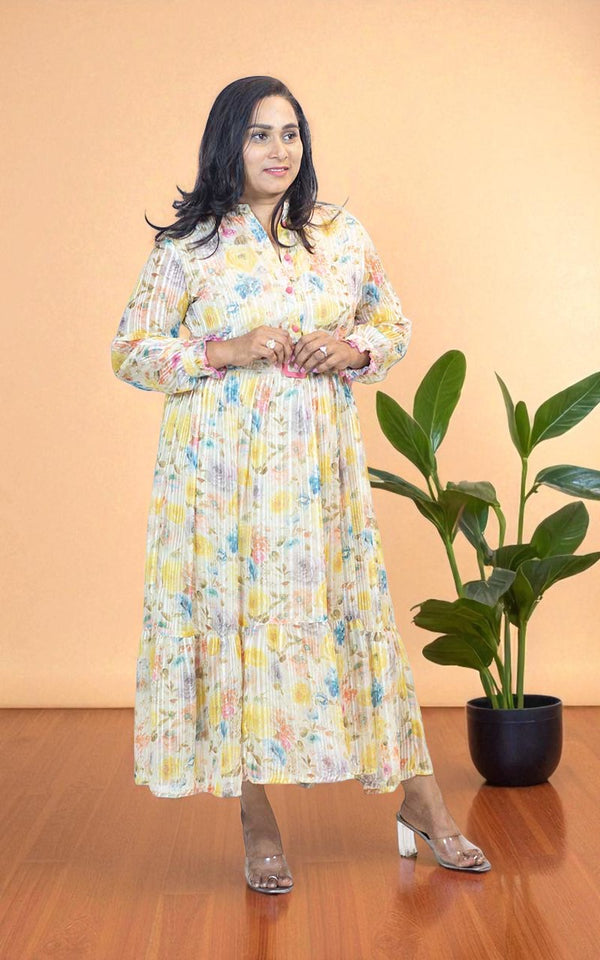 Yellow Lurex Georgette Gown